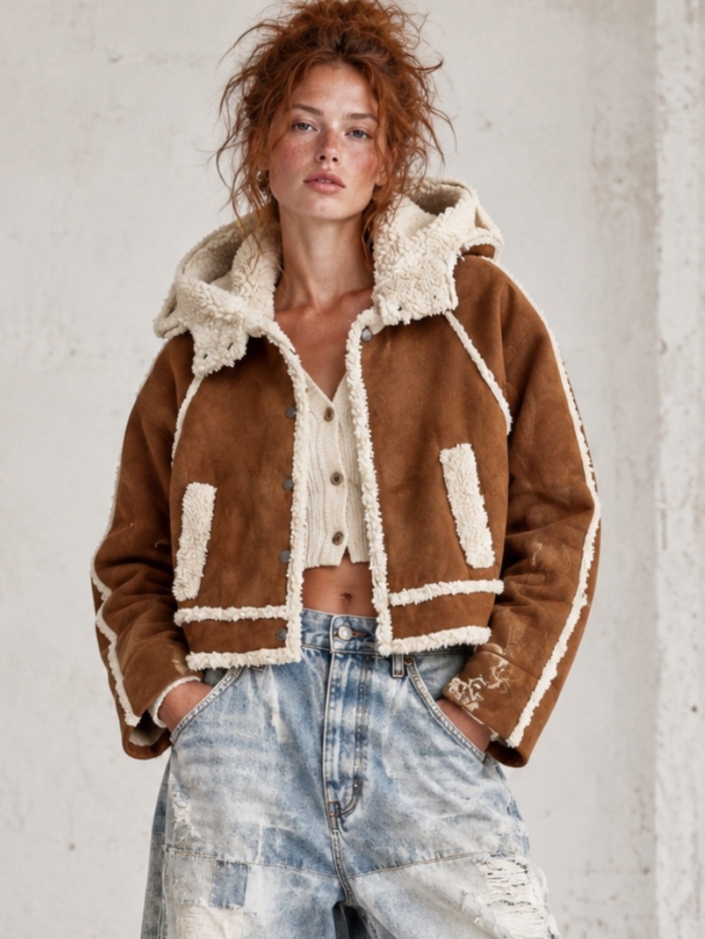 Free People faux leather Sherpa jacket